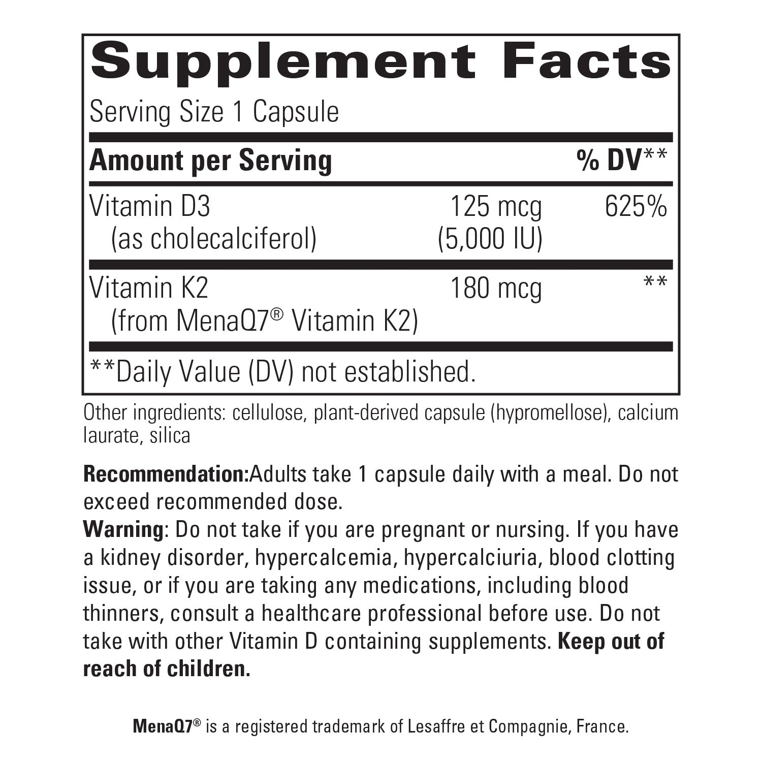 Nature's Way® | K2 + D3 - supplement facts