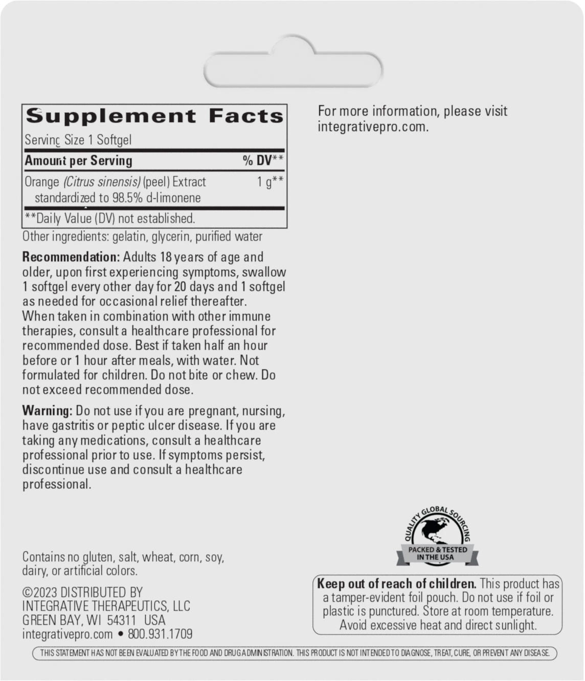 Nature's Way® | D-Limonene - back of pack