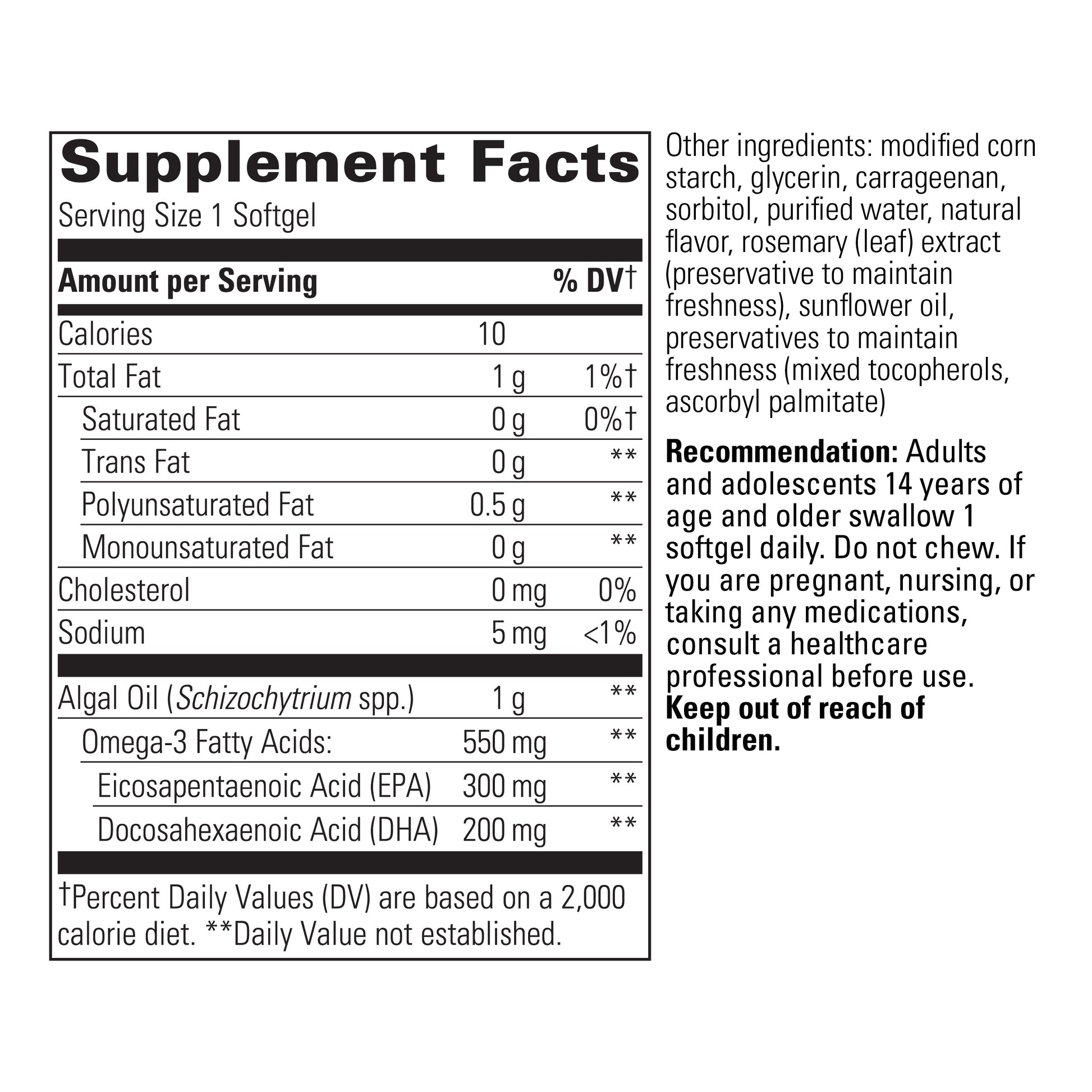 Nature's Way® | Pure Omega Algae - supplement facts