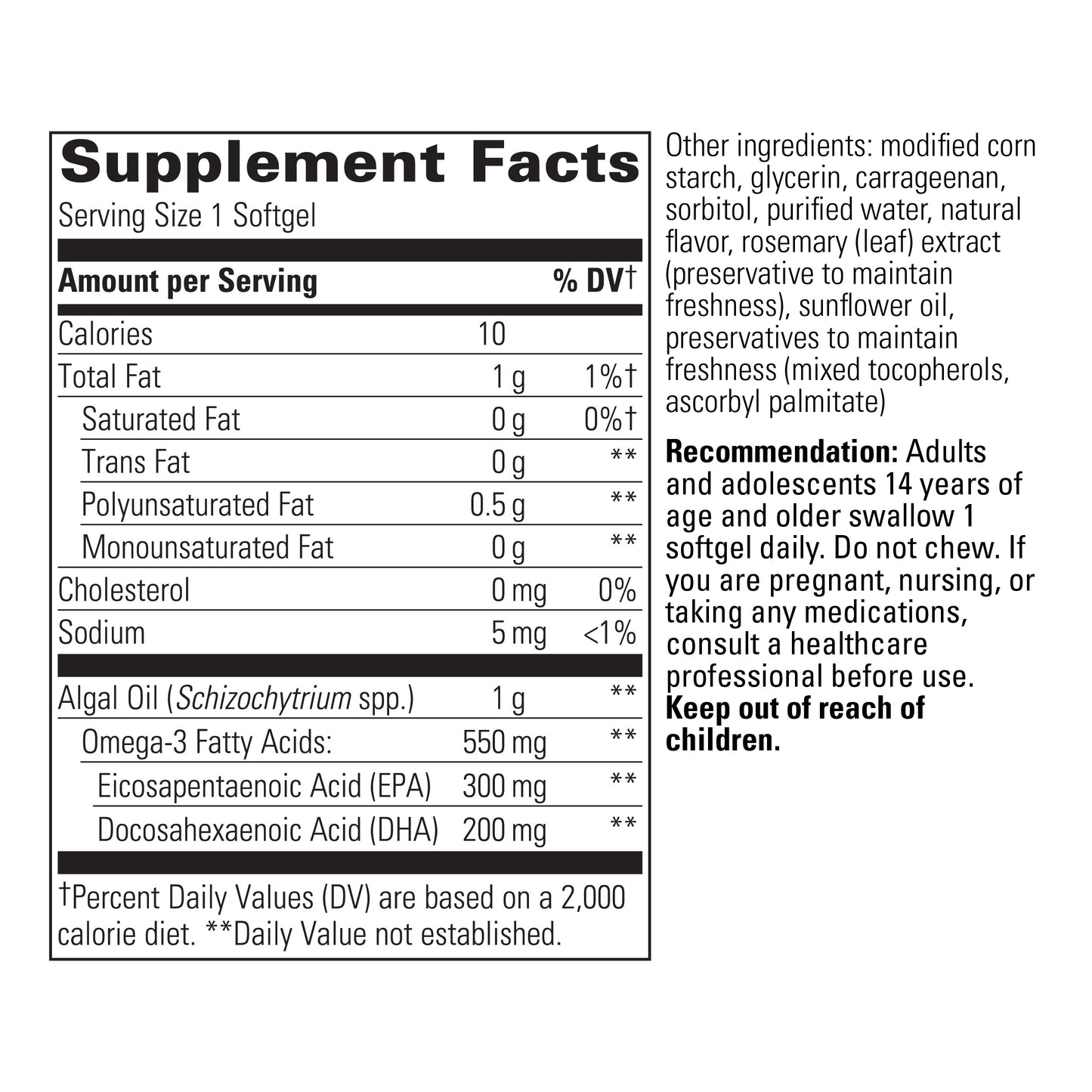 <{%MAIN3_16050%}>Nature's Way® | Pure Omega Algae - supplement facts
