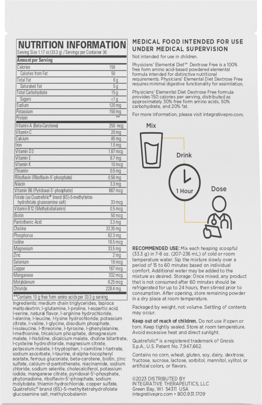<{%MAIN2_12264A%}>Nature's Way® | Physicians' Elemental Diet Dextrose Free - back of pack