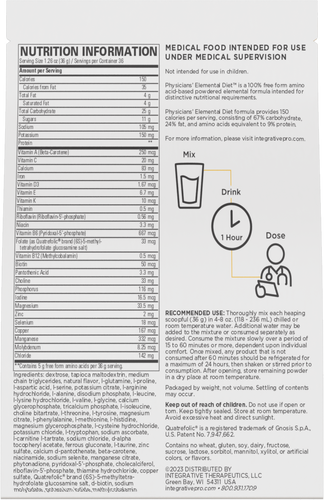 Nature's Way® | Physicians' Elemental Diet - back of pack Sku:11307
