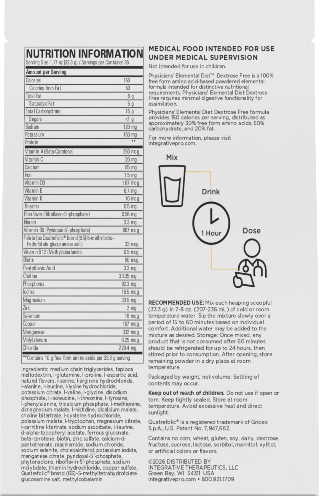 <{%MAIN5_16300%}>Nature's Way® | Physicians' Elemental Diet Dextrose Free - back of pack