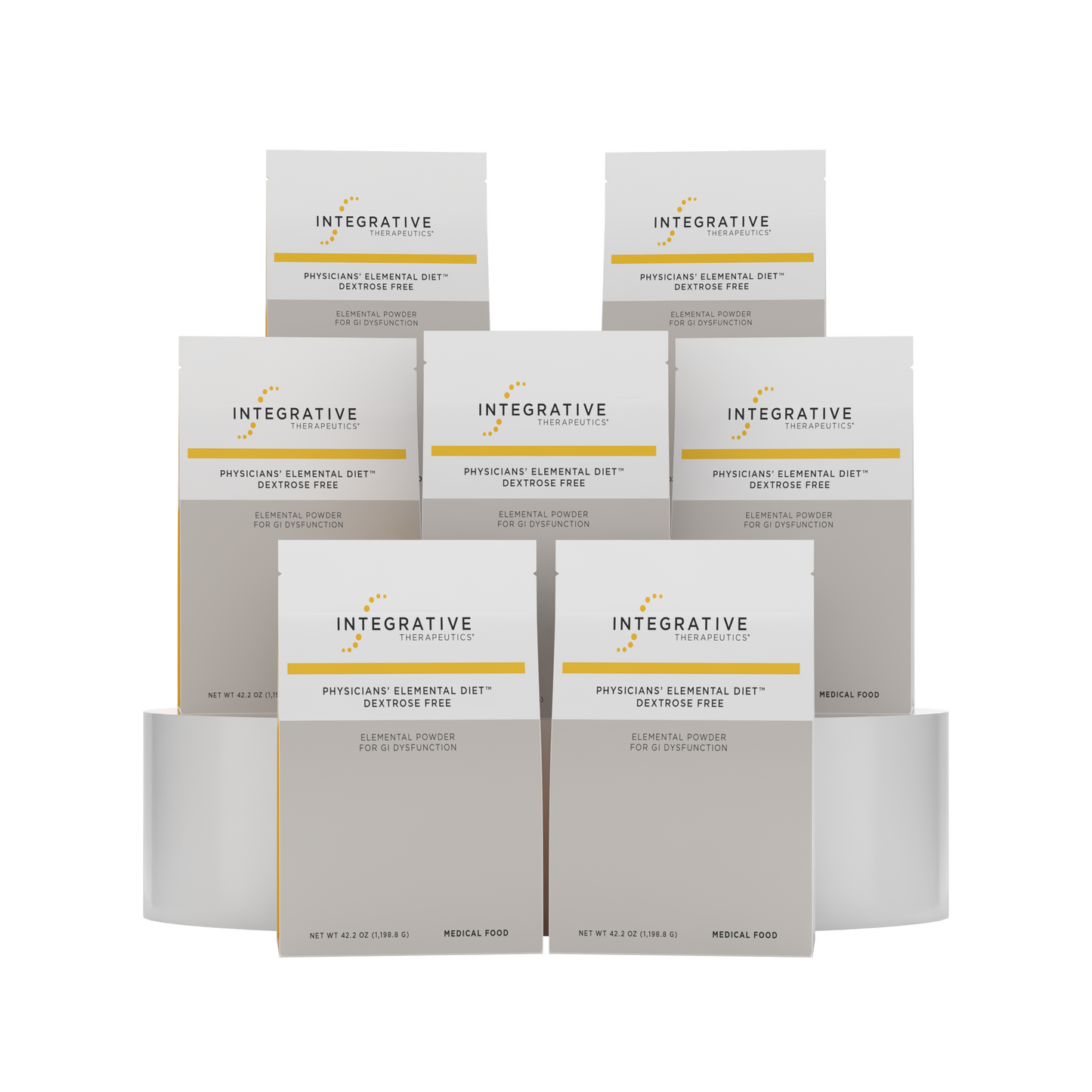 A 6-pack of Integrative Therapeutics Physician Elemental Diet Detox Free elemental powder pouches arranged in two rows on a white background.